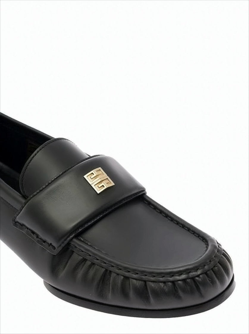 Givenchy Black Lambskin Loafers With Moccasin Toe And Gold Emblem