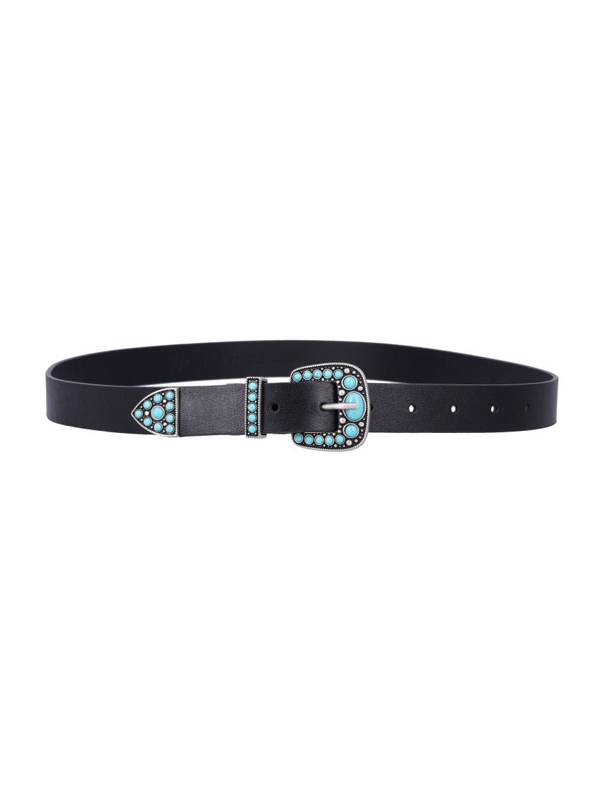 Fortela Decorative Black Belt With Turquoise Accents
