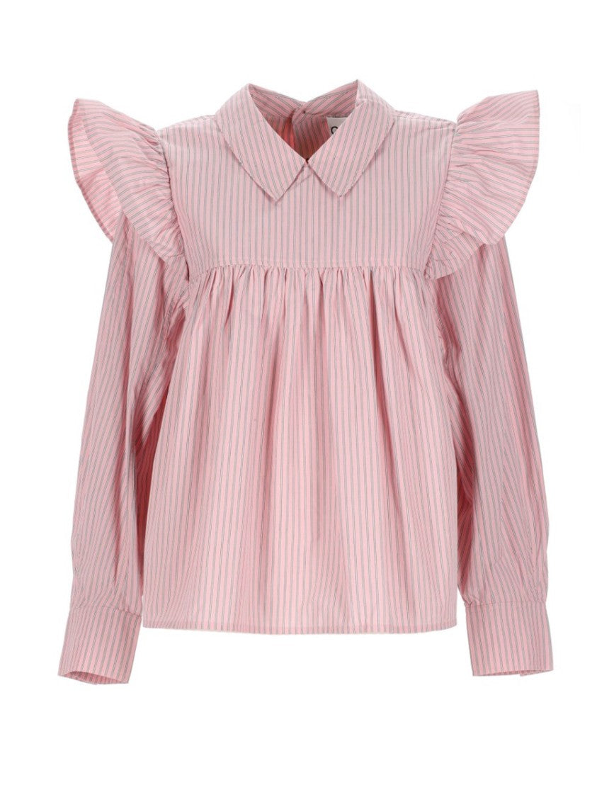 Ganni Pink Puffy Straps Vertical Blouse