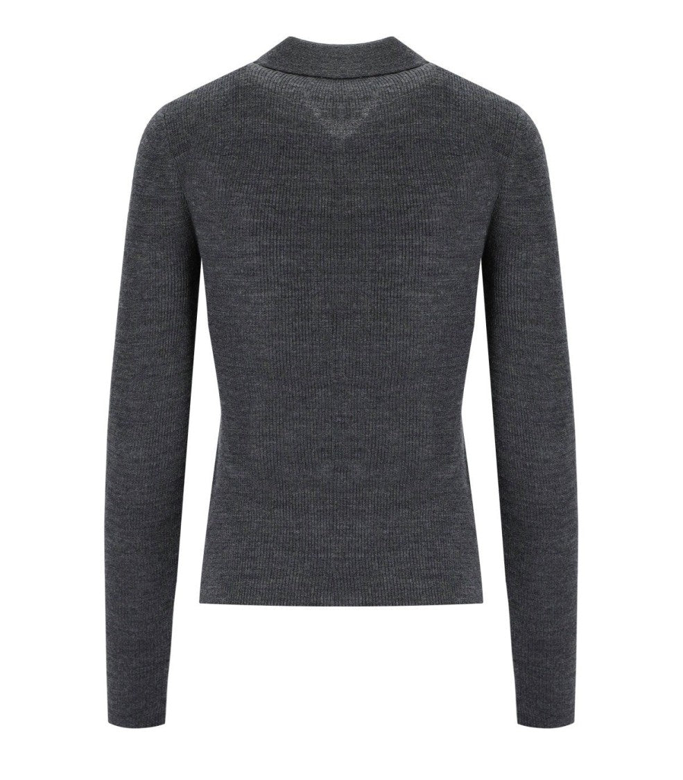 Ganni Grey Jacquard Polo Sweater