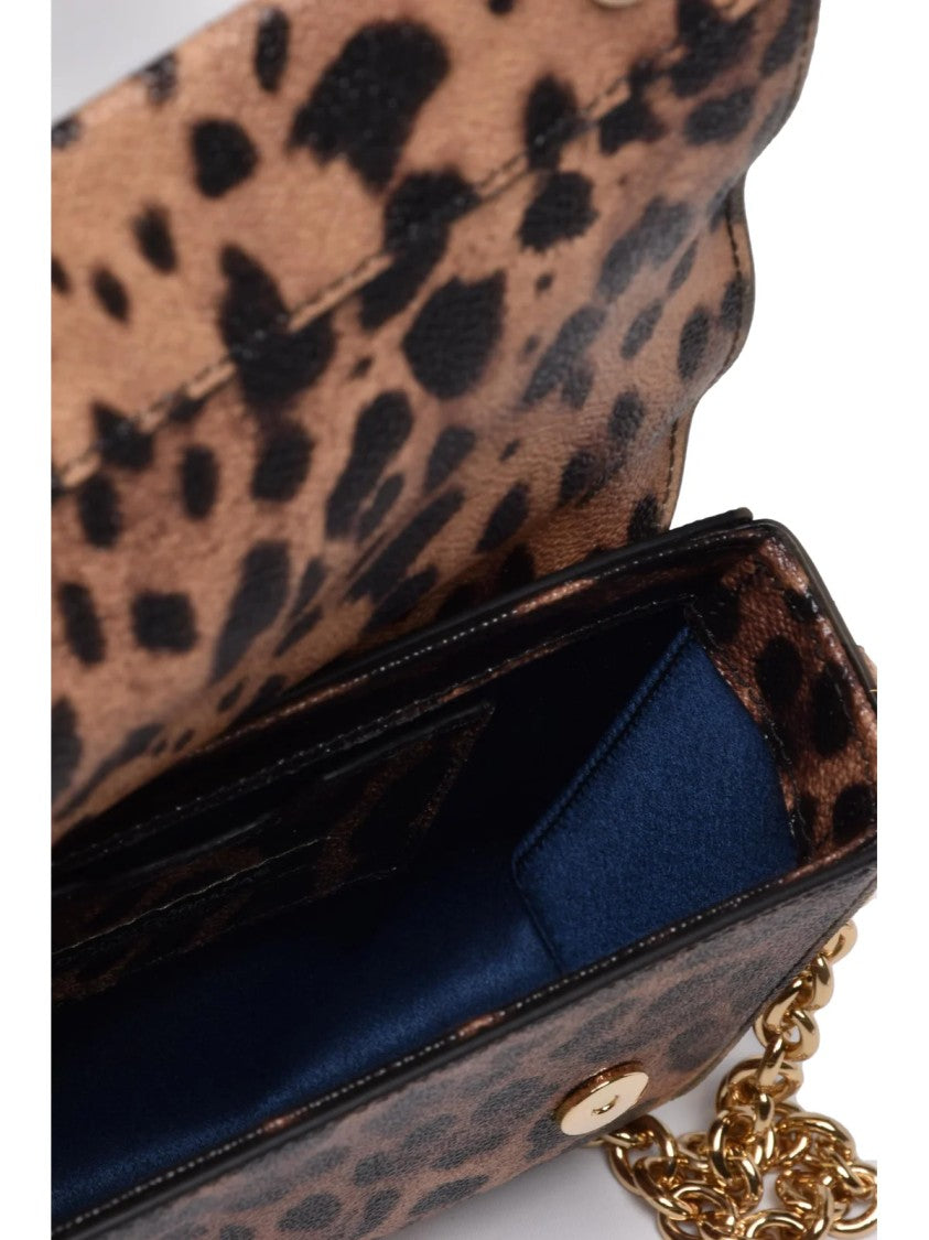 Dolce & Gabbana Leopard Print Leather Mini Crossbody Bag With Gold Chain Strap
