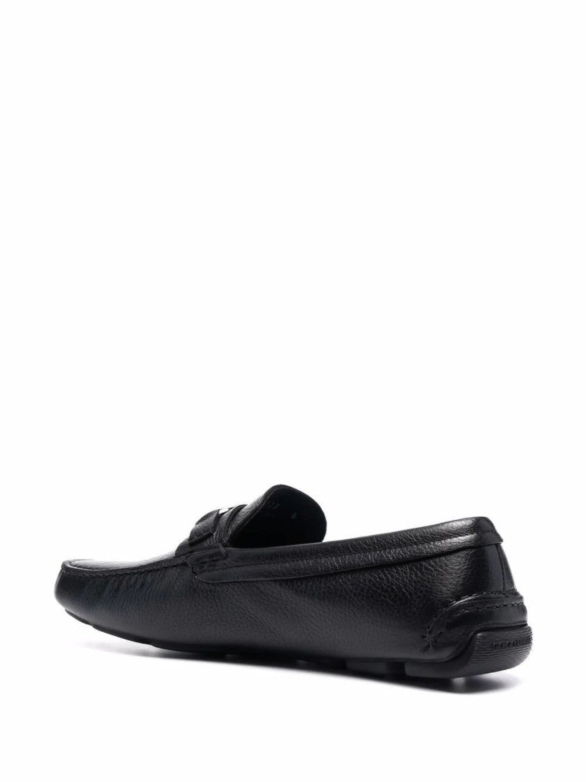 Giorgio Armani Textured Leather Black Driver Loafers