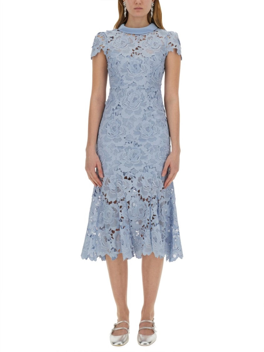 Self-Portrait Floral Lace Midi Dress With Scalloped Edges And Keyhole Back