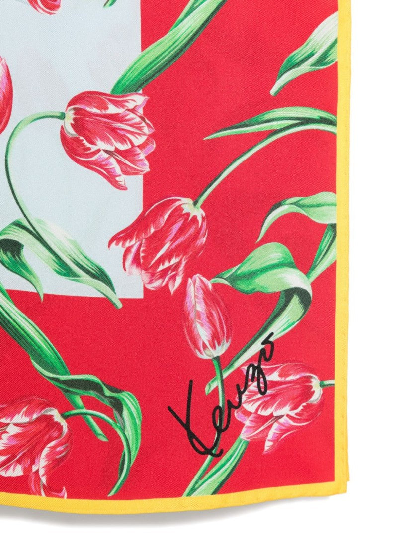 Kenzo Light Blue Tulip Print Silk Scarf