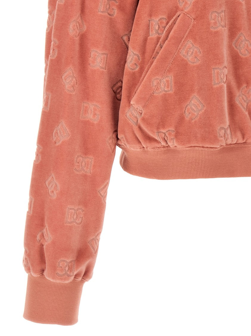 Dolce & Gabbana Chenille Hoodie With Dg Jacquard Logo