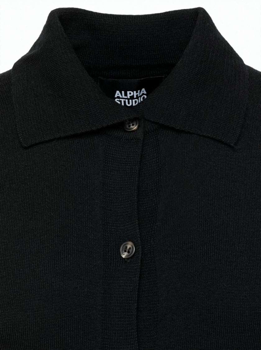 Alpha Studio Extra Fine Merino Wool Button-Up Shirt Midi Dress