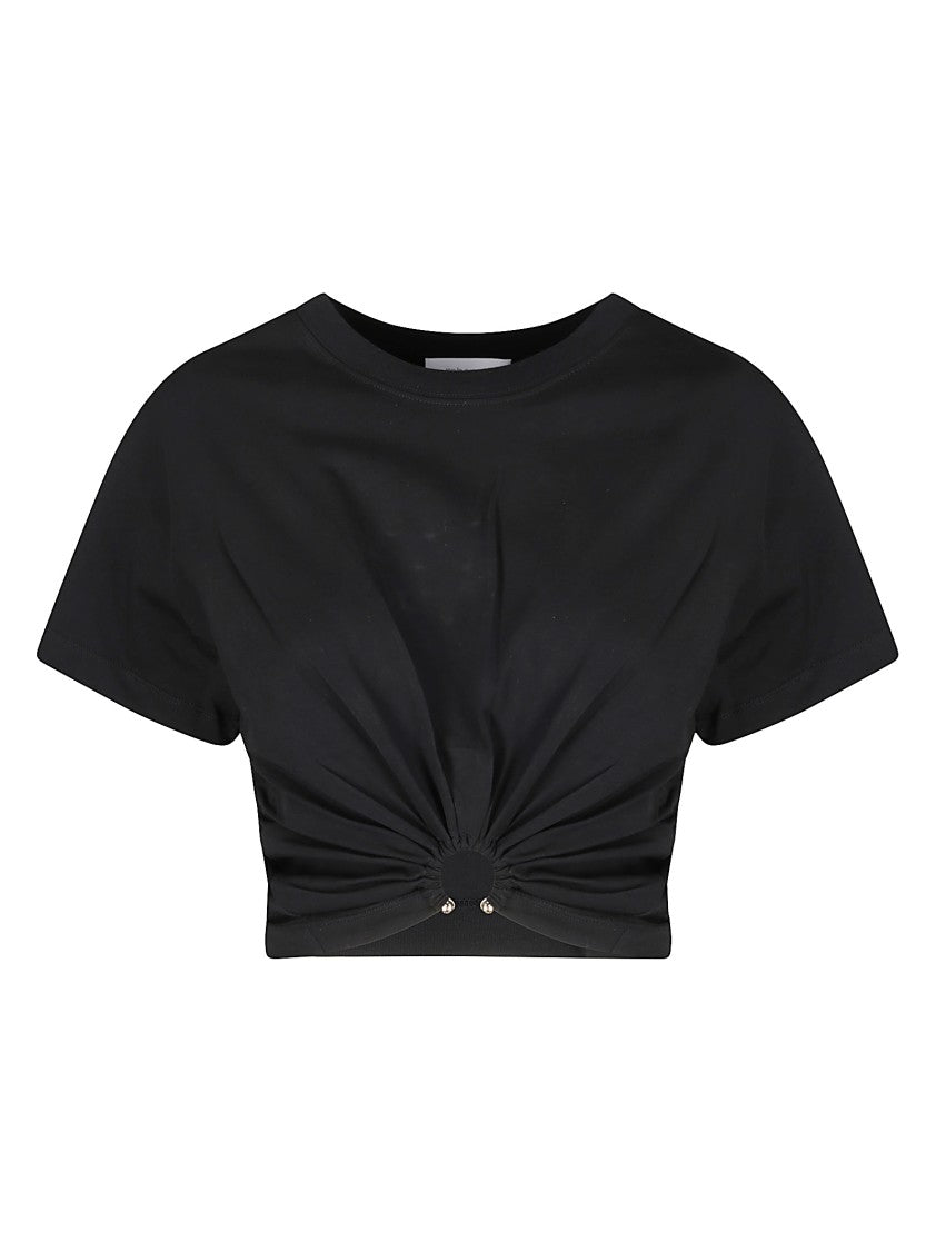 Paco Rabanne Cropped Black Jersey T-Shirt With Piercing Detail