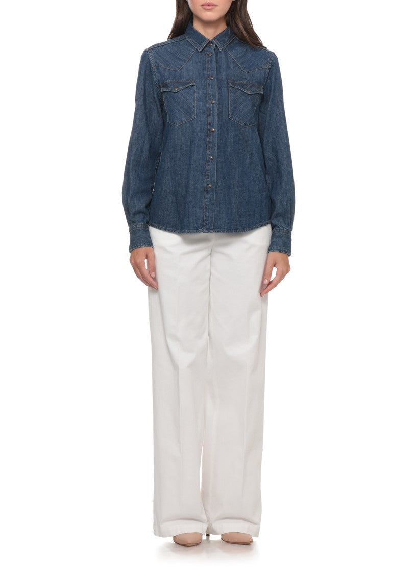 Peserico Classic Blue Denim Shirt With Western-Inspired Details