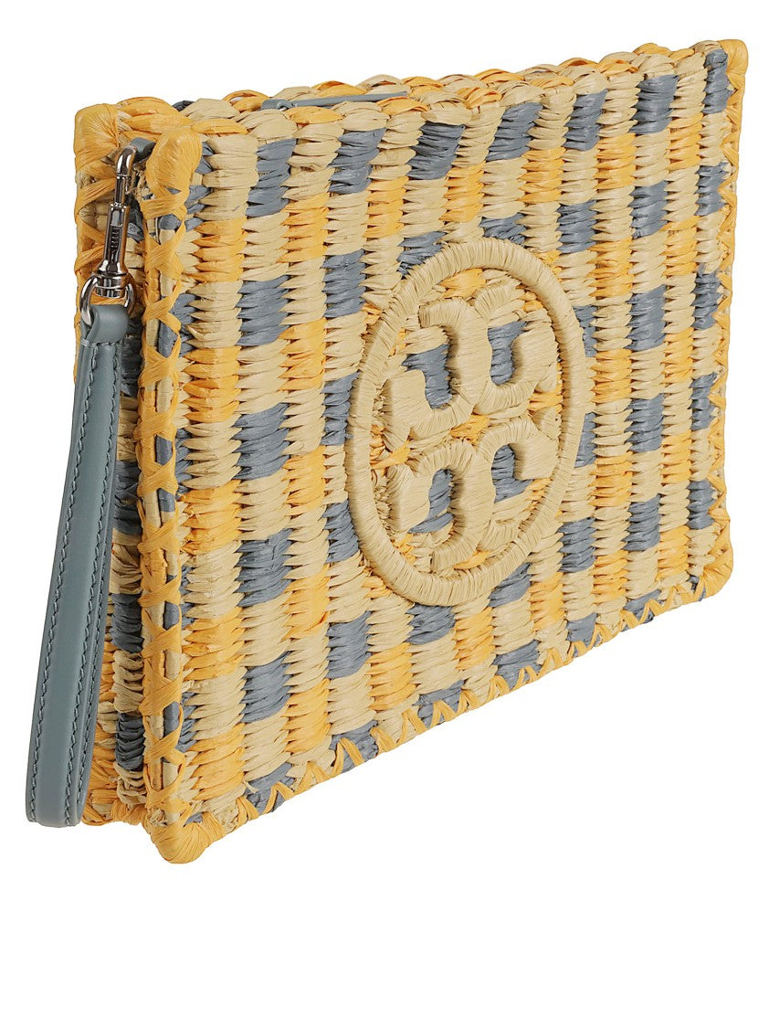 Tory Burch Woven Raffia Bag With Checkered Pattern
