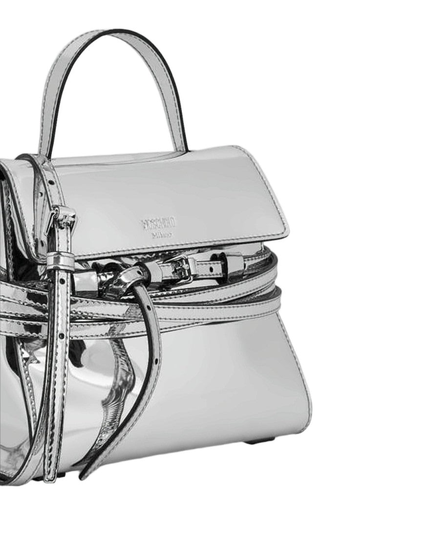 Moschino Reflective Silver Tote Bag With Structured Silhouette