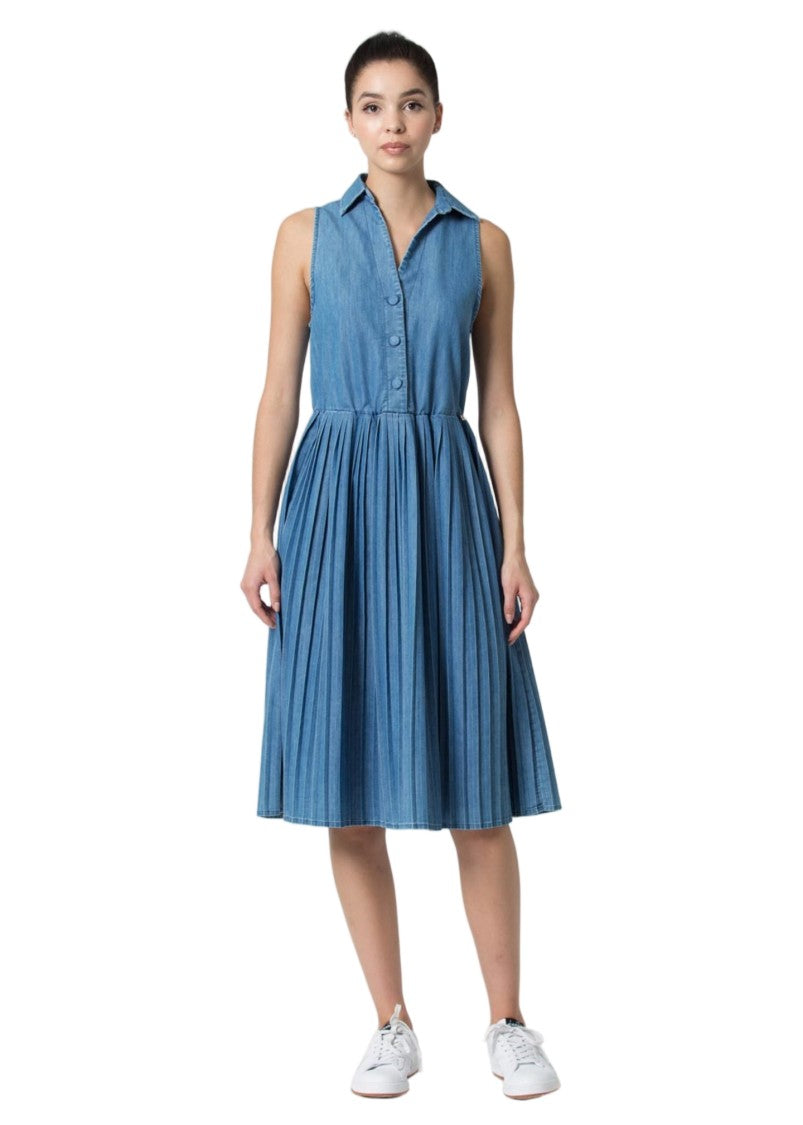 Kocca Blue 100% Cotton Flattering Sleeveless Dress