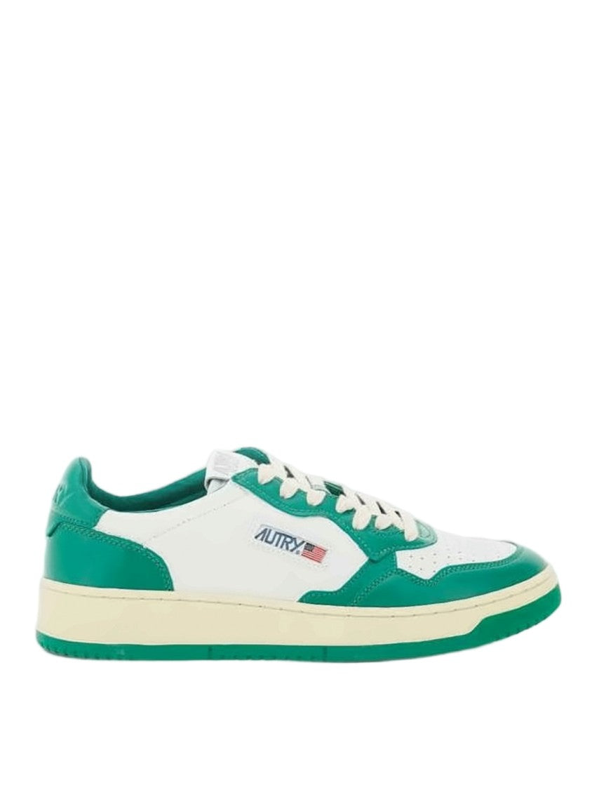 Autry Low-Top White Leather Sneakers With Green Accents