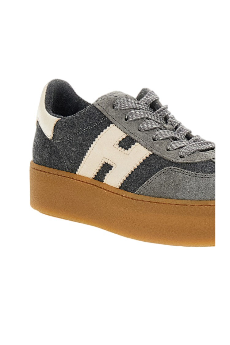 Hogan Grey H698 Allacciato H Suede Wool Platform Sneakers