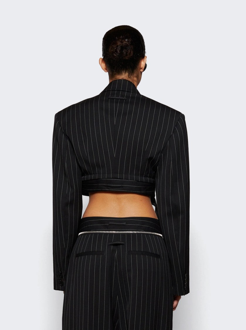 Jean Paul Gaultier Pinstripe Cropped Tailored Jacket Black And White