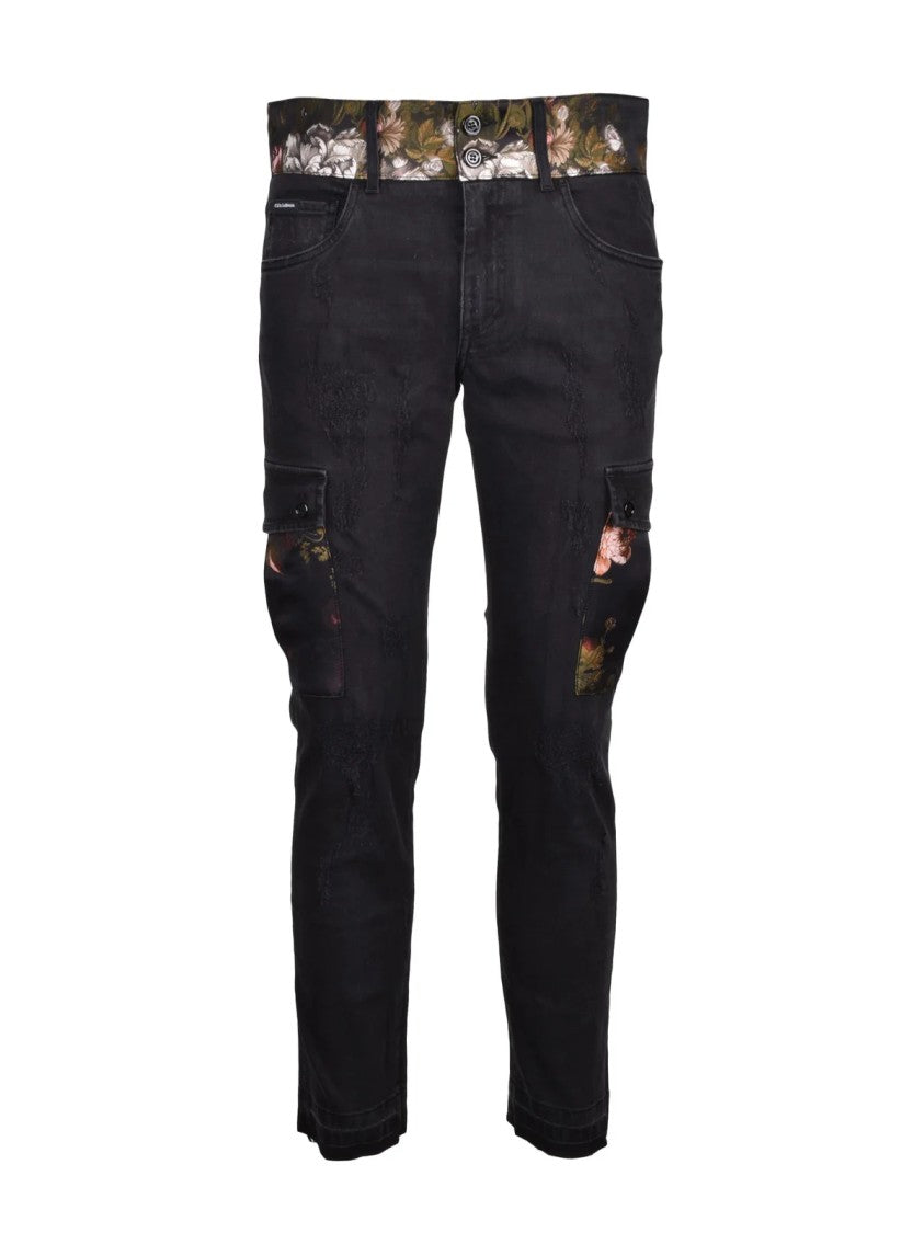 Dolce & Gabbana Black Patchwork Skinny Stretch Cotton Jeans