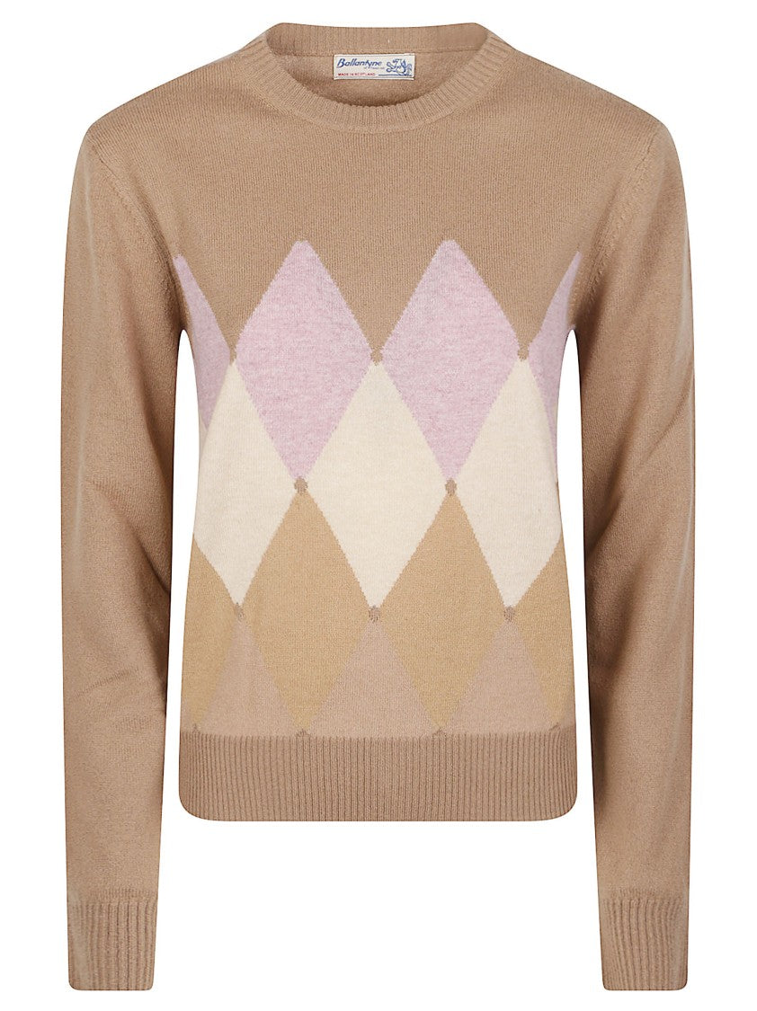 Ballantyne Round Neck Classic Diamon Argyle Cashmere Sweater