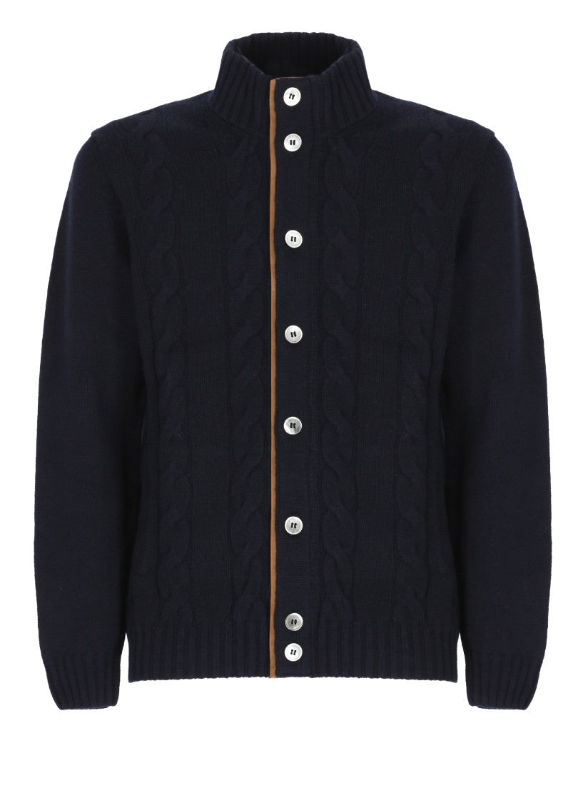 Della Ciana Blue Cable Knit Wool-Blend Cardigan