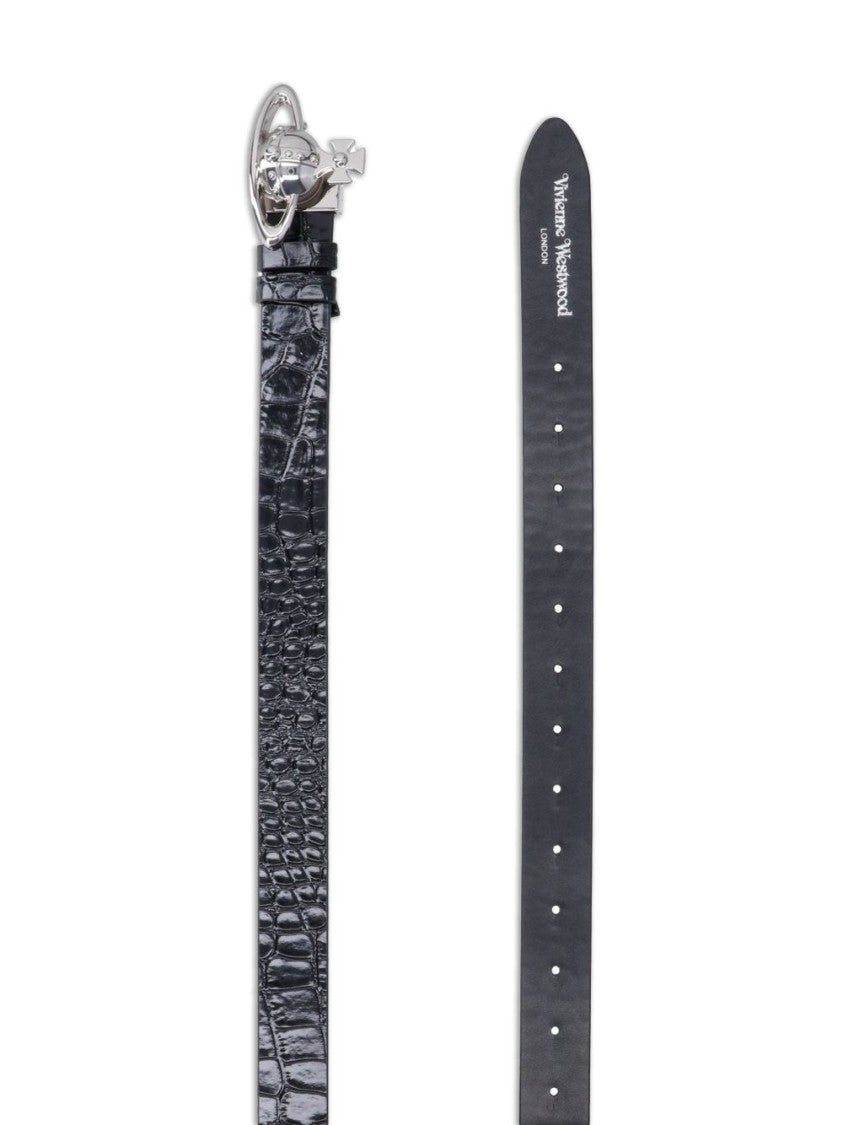 Vivienne Westwood Black Textured Orb Buckle Leather Belt