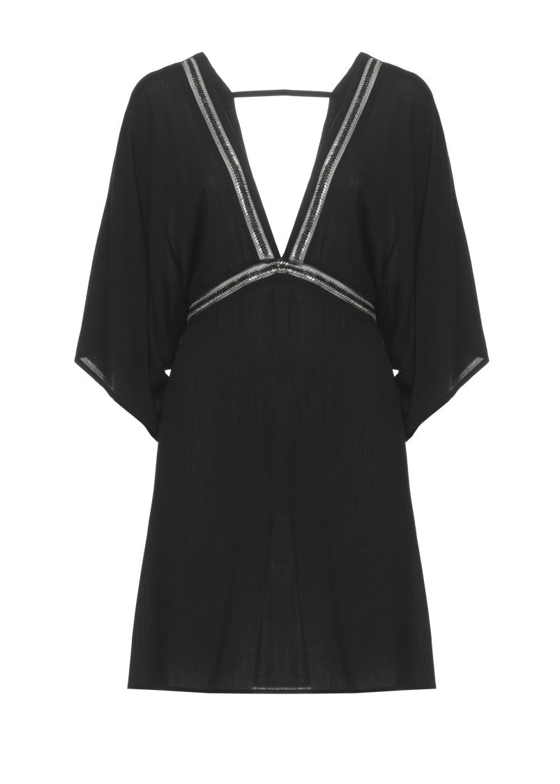 Miss Bikini Viscose Mini Dress With Intricate Beading And Open Back Design