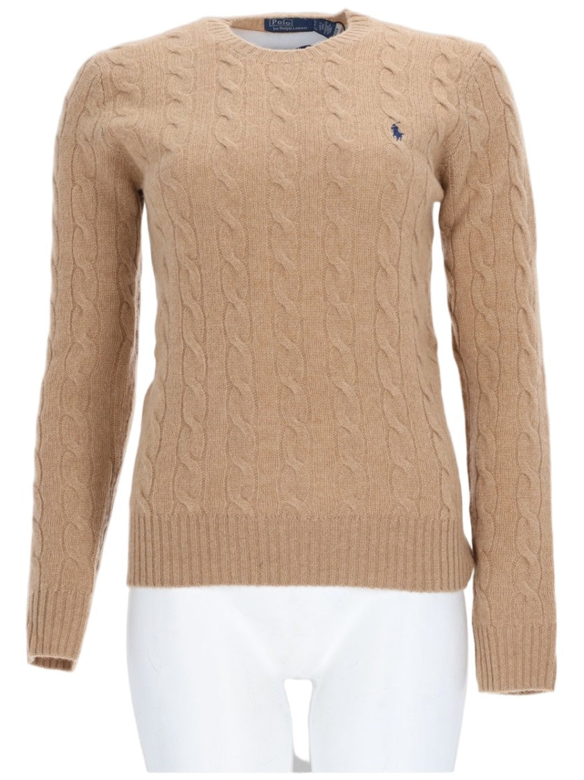 Polo Ralph Lauren Cable Knit Wool-Cashmere Blend Sweater With Embroidered Logo