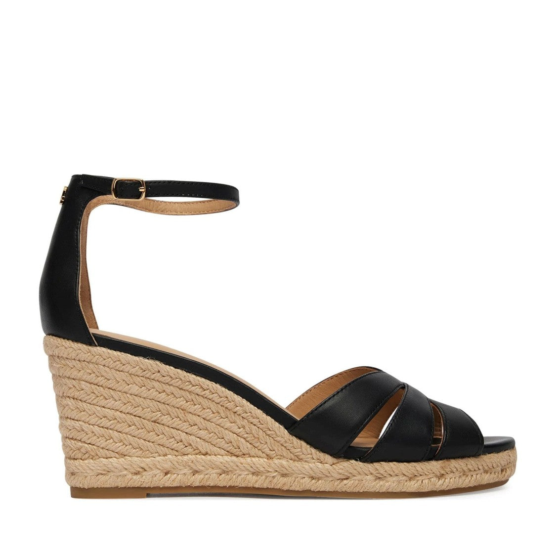 Lauren Ralph Lauren Black Nellie Leather Braided Jute Wedge Espadrilles