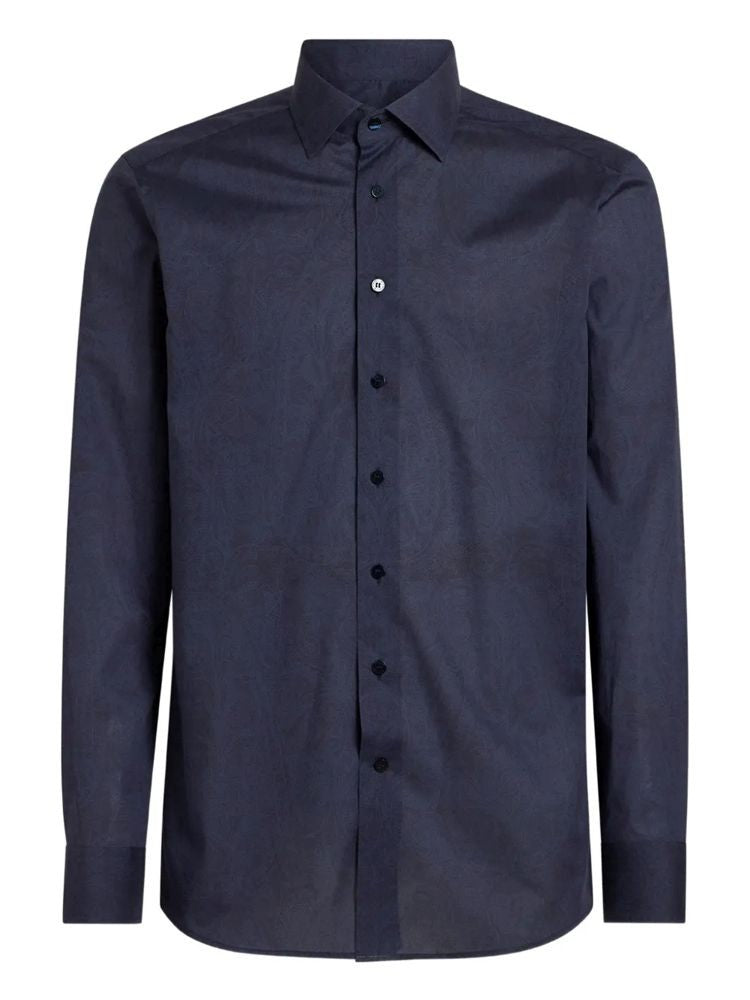 Etro Blue Roma Refined Tailored Cotton Long-Sleeve Shirt