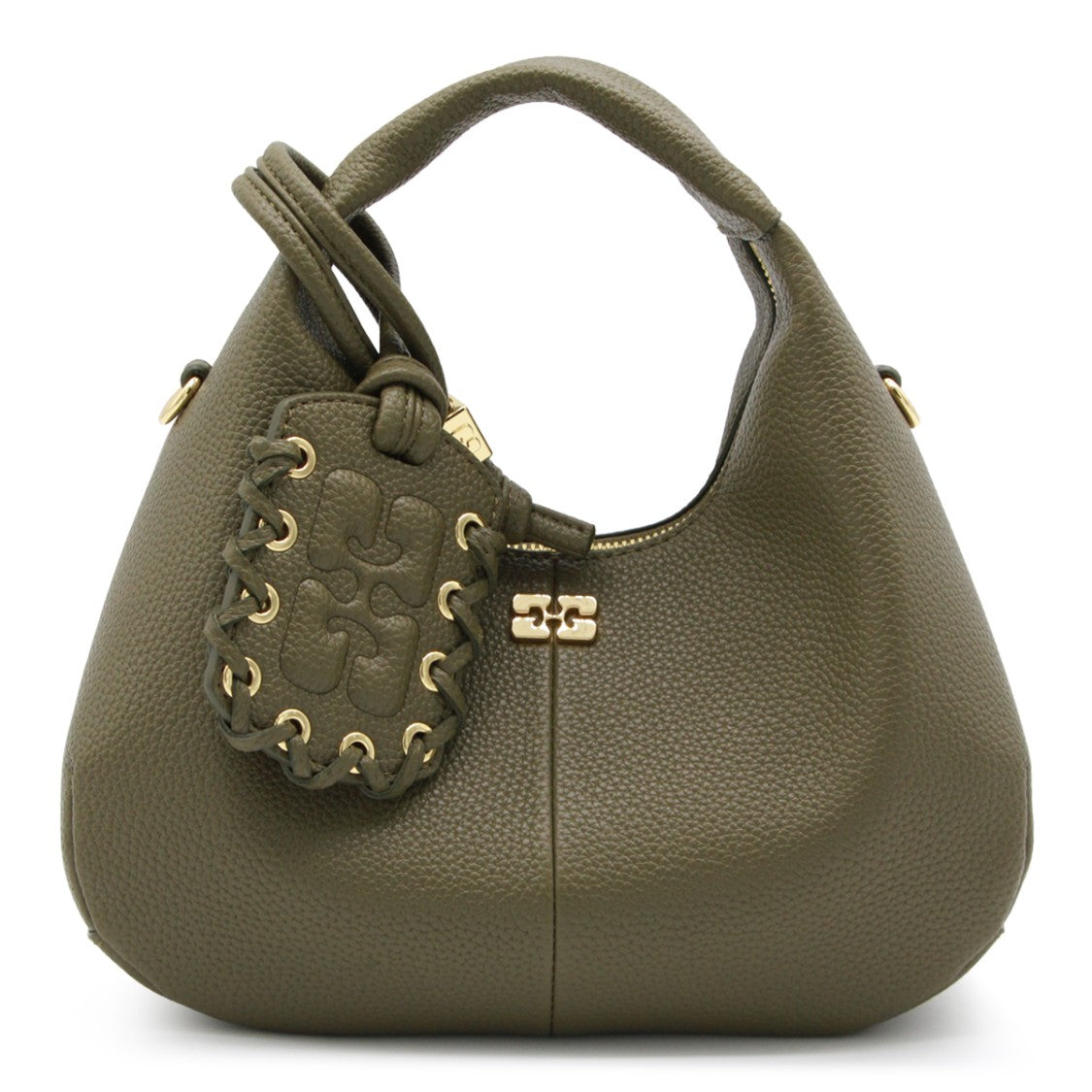 Ganni Structured Green Shoulder Bag With Gold-Tone Hardware