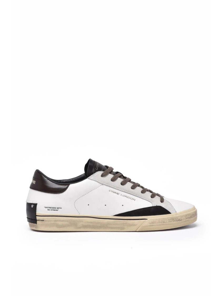 Crime London White Leather Distressed Sneakers