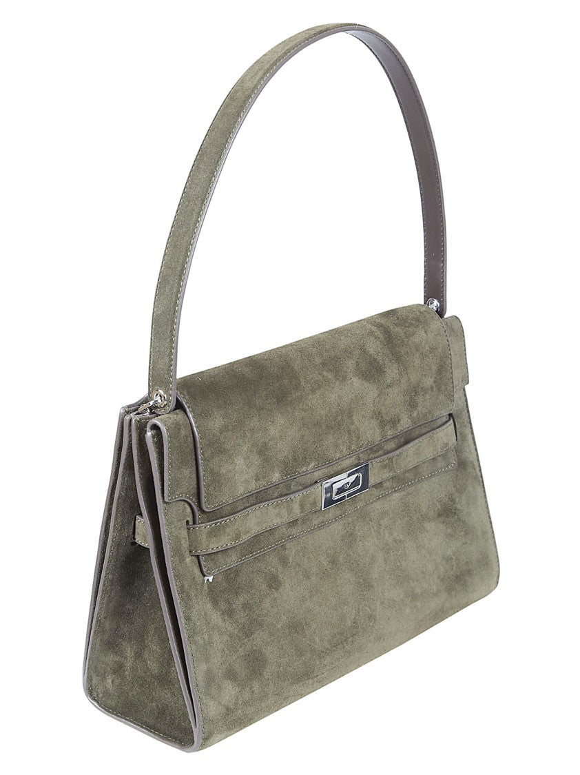 Tory Burch Structured Green Suede Shoulder Bag