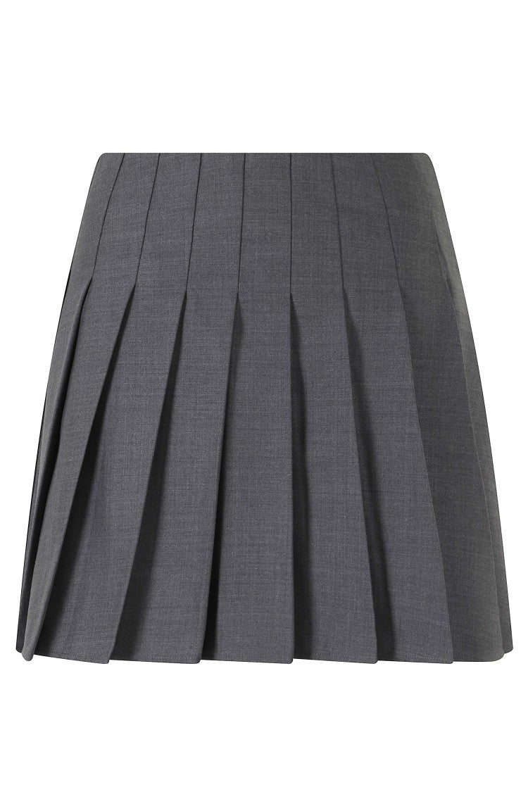Self-Portrait Grey Flared Pleated Mini Skirt
