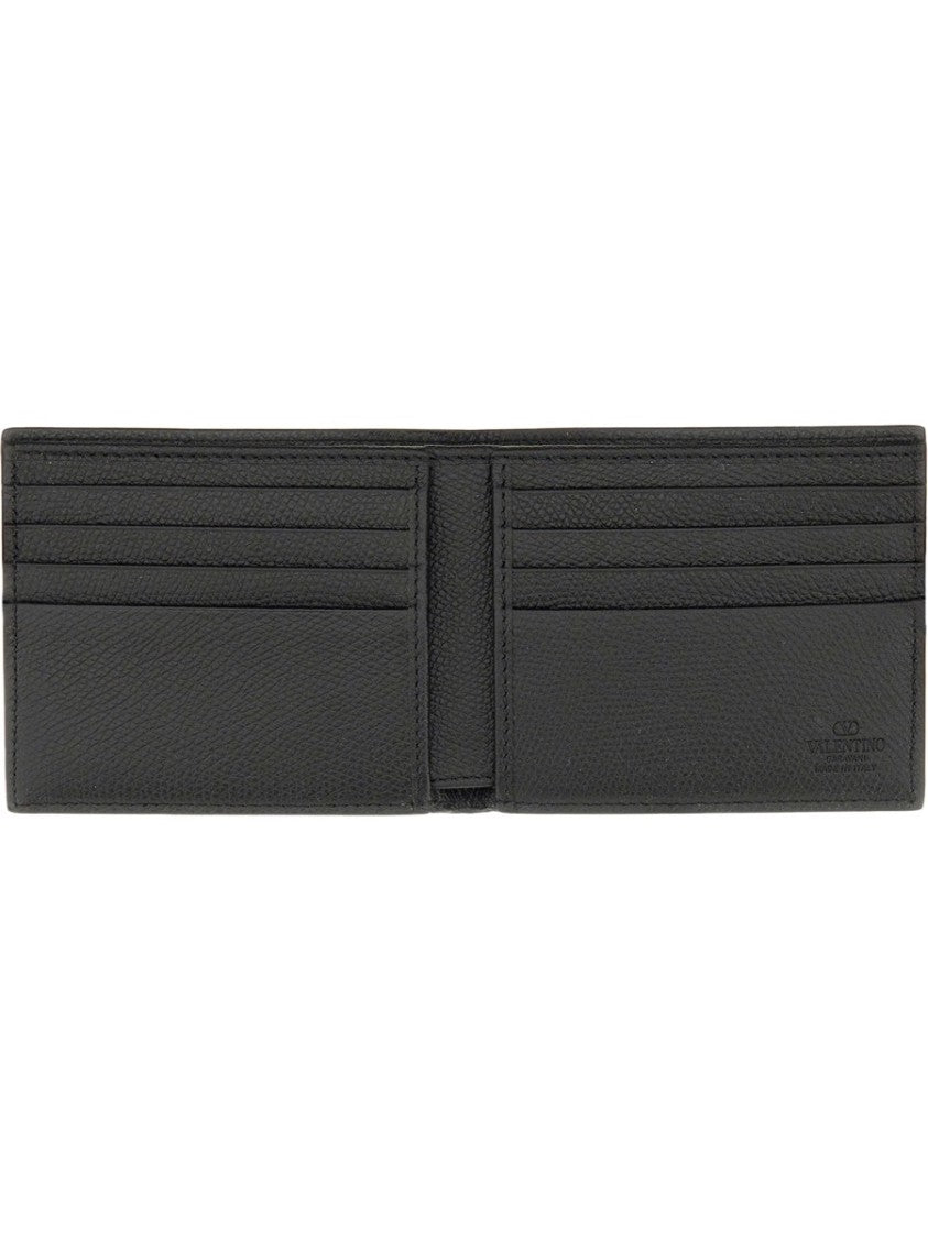 Valentino Garavani Textured Leather Wallet With Subtle Logo Detail