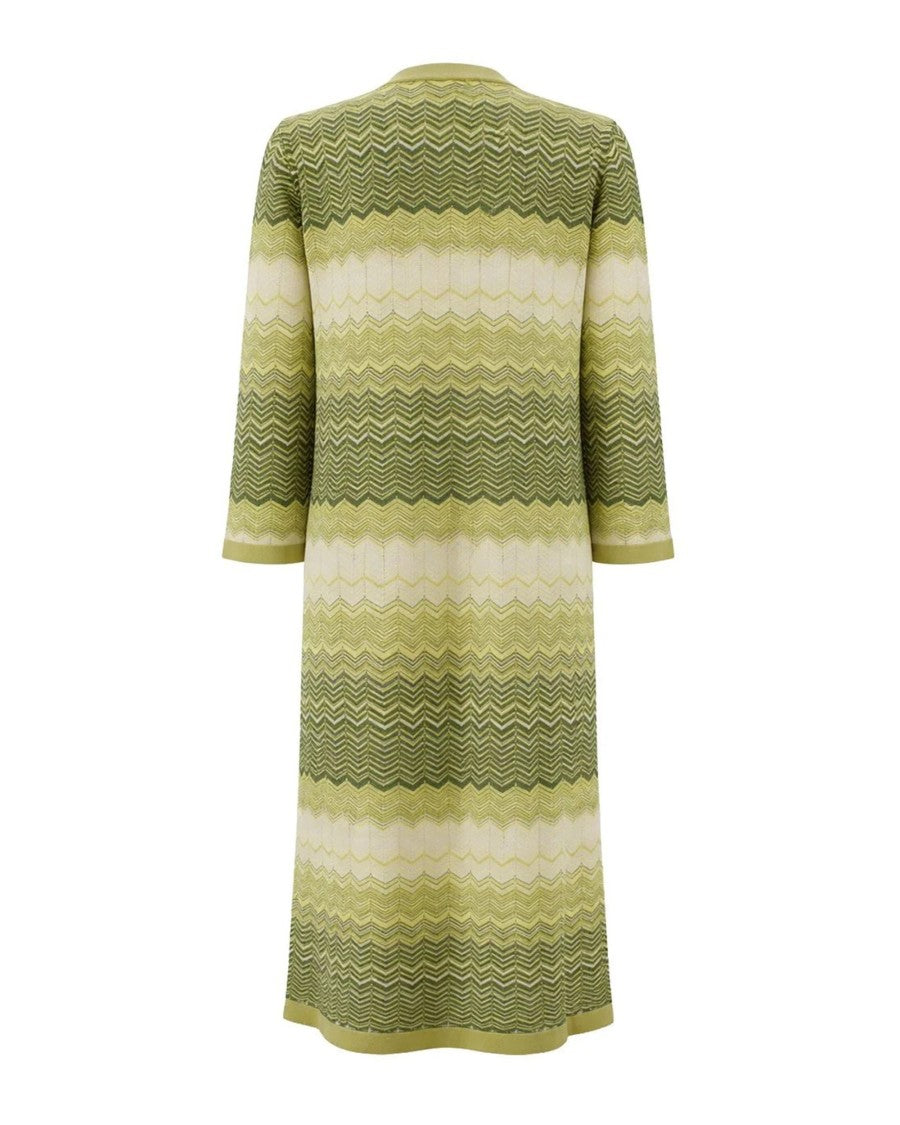 Mc2 Saint Barth Fluid Knit Long Cardigan With Geometric Wave Pattern