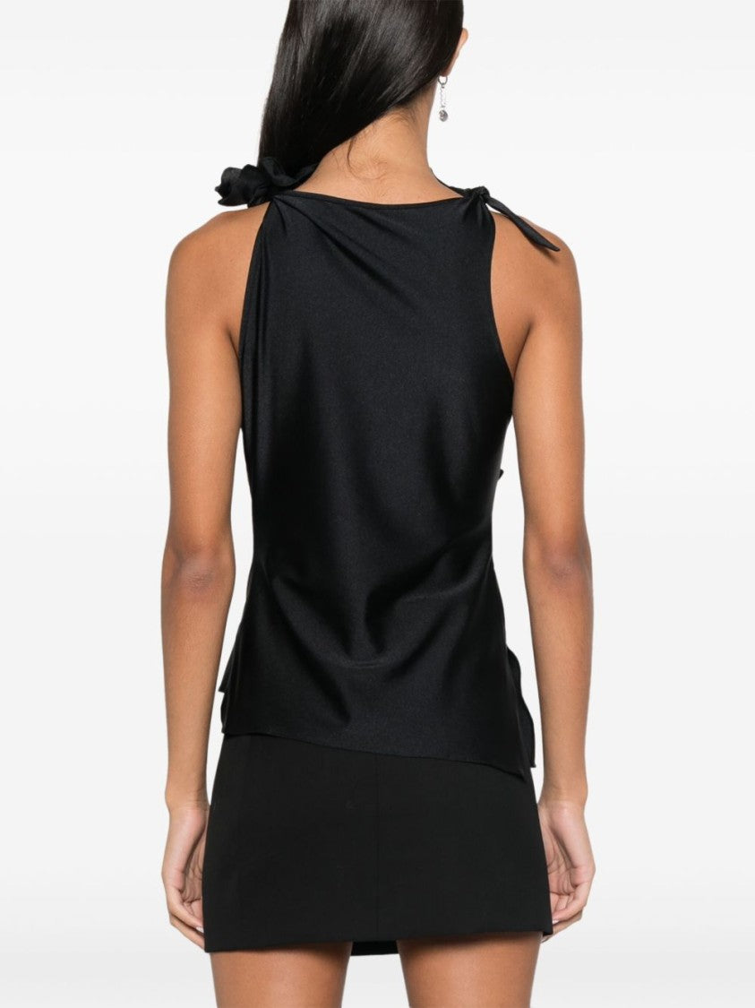 Coperni Black Satin Floral Appliqué Cut-Out Top