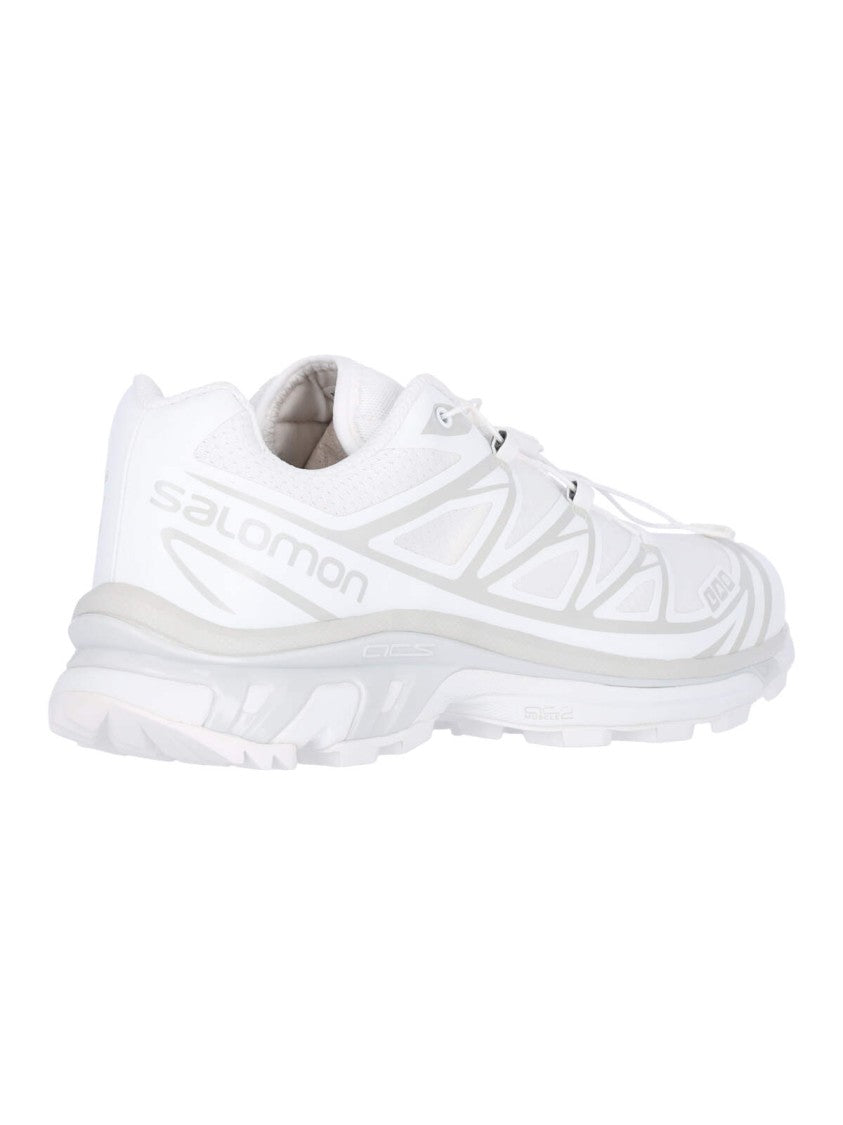 Salomon White Fabric And Grey Mesh Xt-6 Sneakers