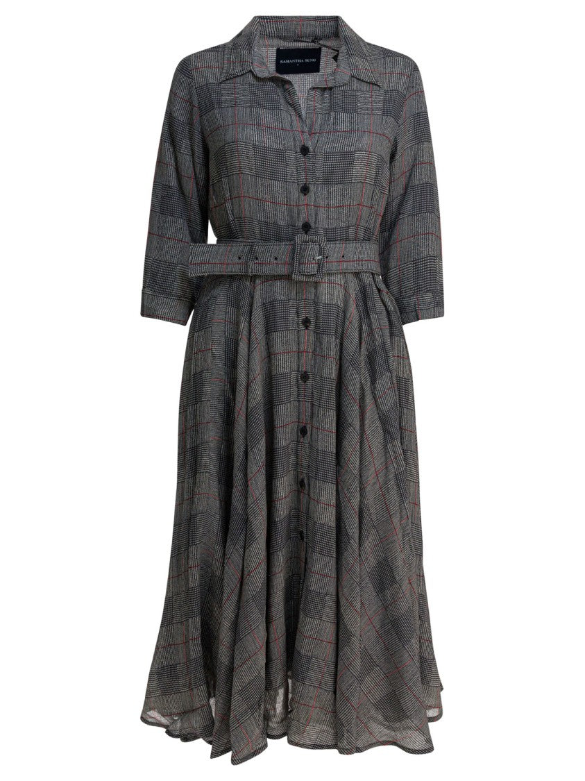 Samantha Sung Plaid Wool Dress With Button-Down Front