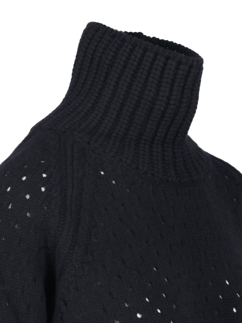 Ermanno Scervino Perforated High Turtleneck Cashmere Cardigan