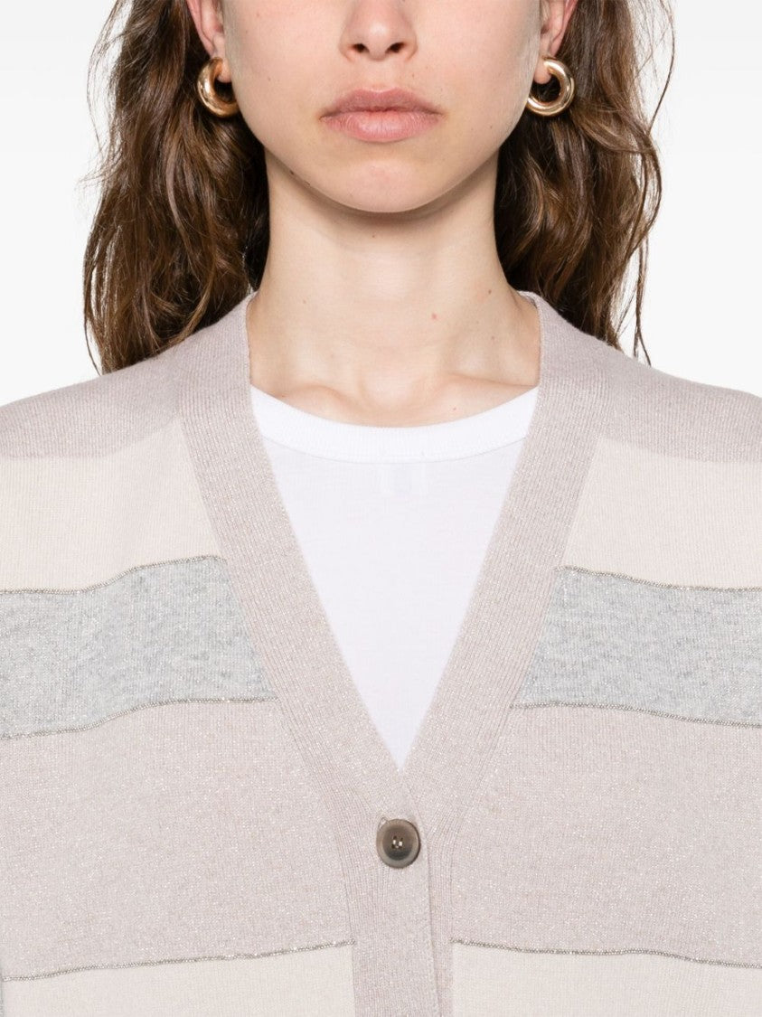 Peserico Beige Button-Down Sweater With V-Neckline