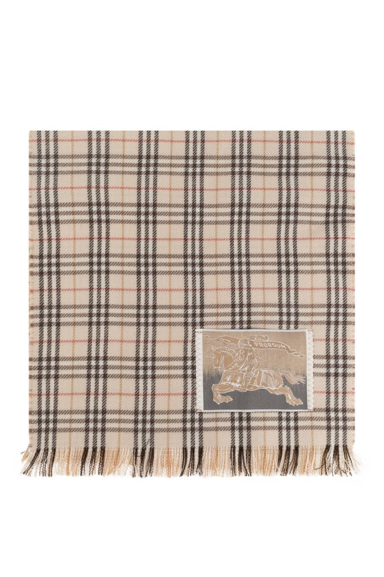 Burberry Traditional Check Pattern Scarf With Fringed Edges
