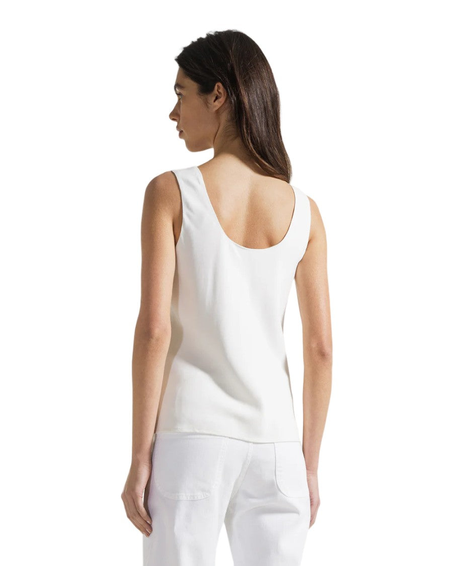 Seventy White Viscose Cady Crêpe Sleeveless Tank Top