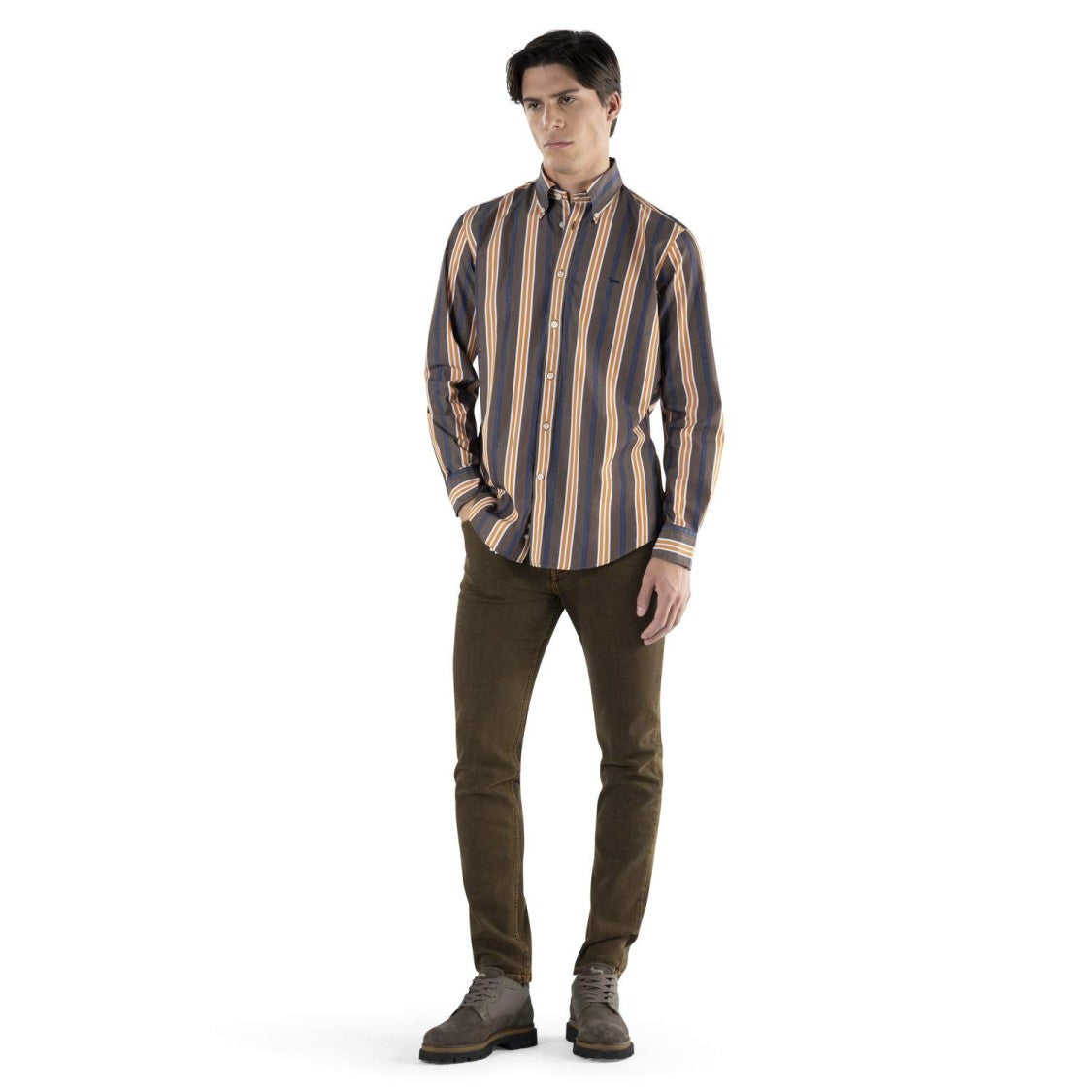 Harmont & Blaine Vertical Striped Casual Shirt With Button-Down Collar
