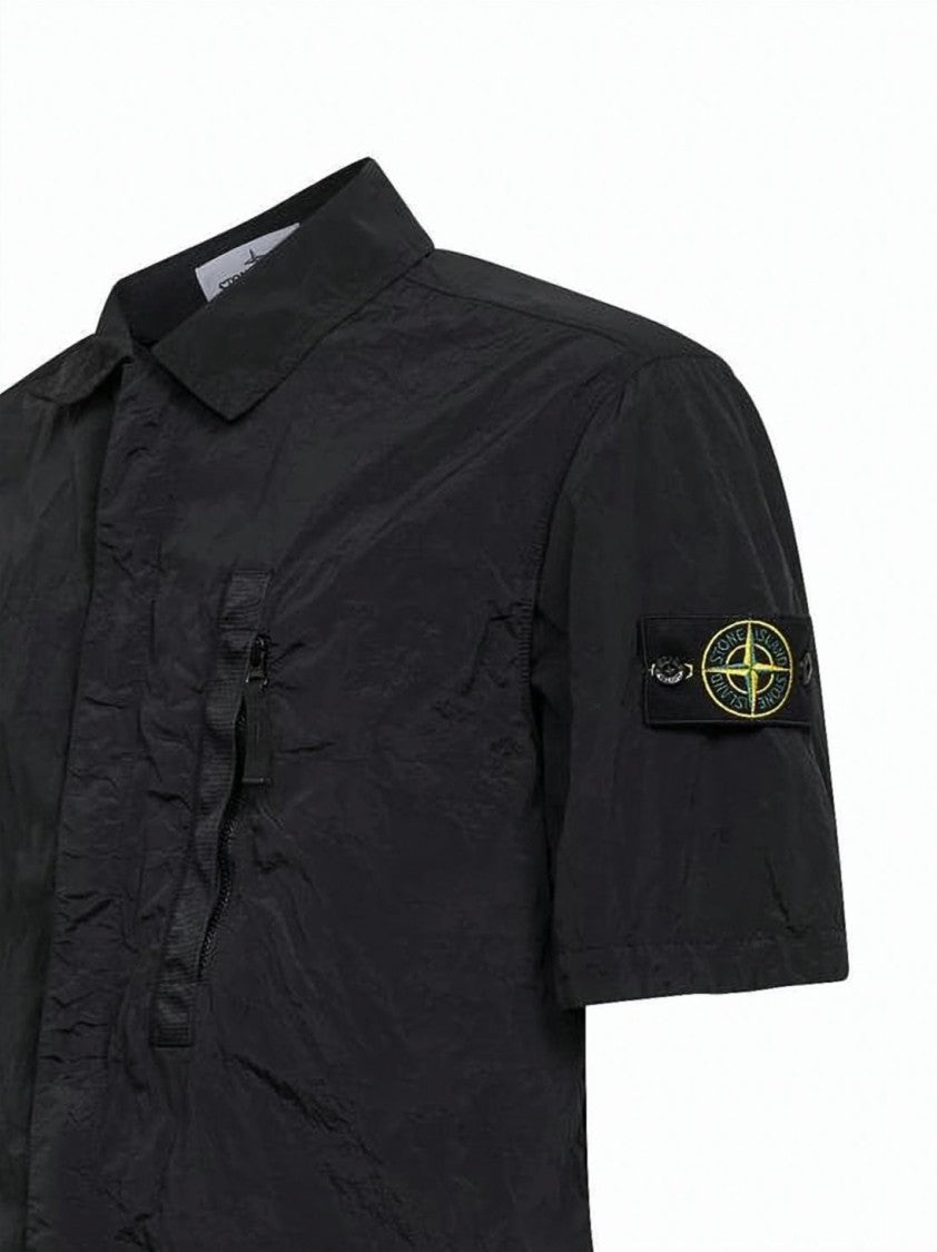 Stone Island Short-Sleeve Black Shirt With Front Zippered Pocket