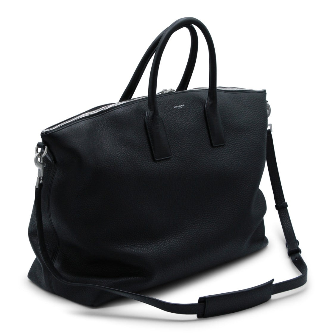 Saint Laurent Black Leather Top Handle Bag With Logo