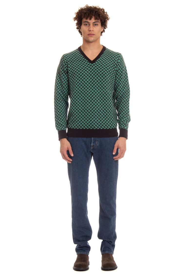 Drumohr V-Neck Cashmere Sweater Biscottino Pattern