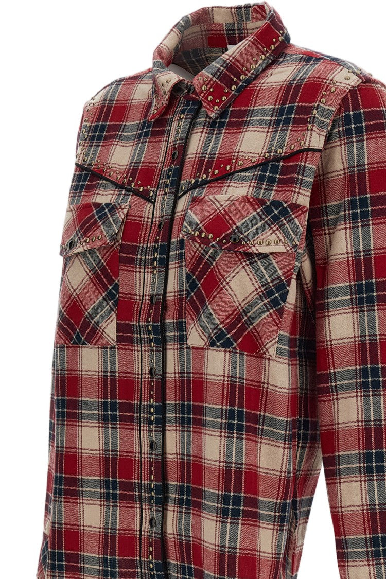 Parosh Multicolor Plaid Studded Cotton Western Shirt