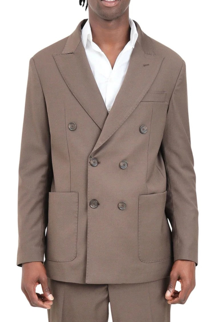 I M Brian Wool Blend Double-Breasted Jacket - Brown