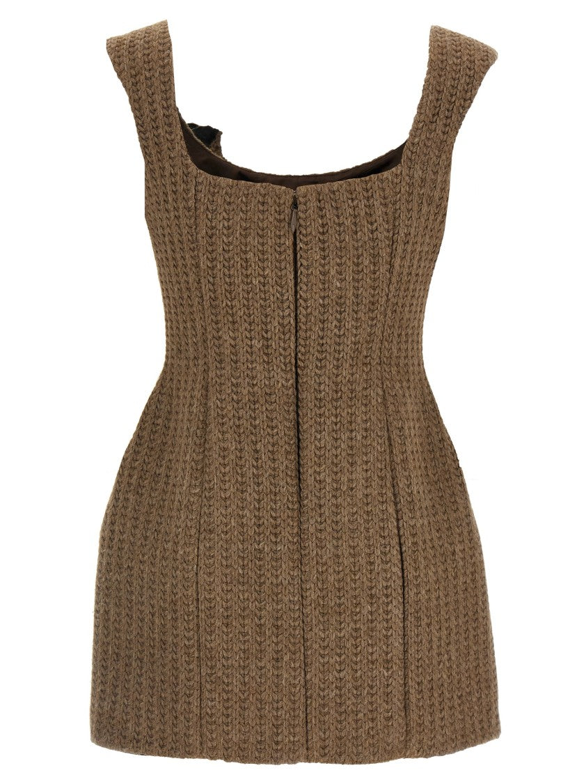 Giuseppe Di Morabito Brown Knitted Wool Mini Dress With Brooch Detail