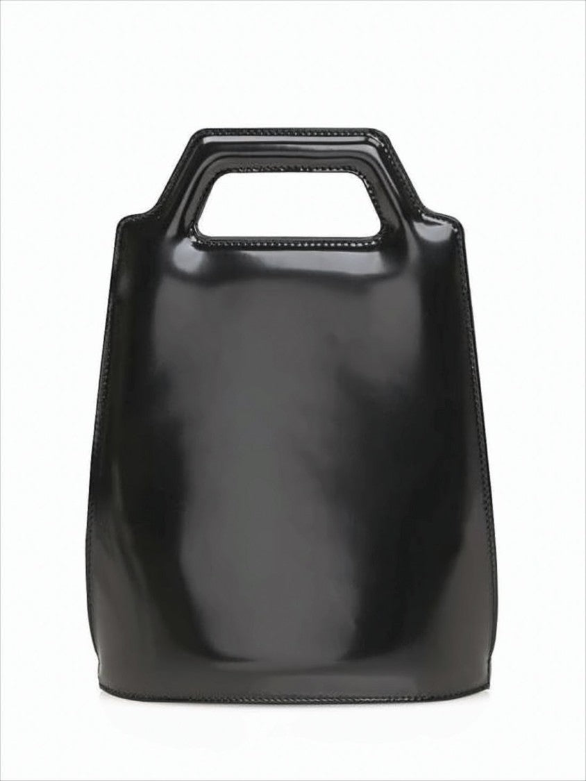 Salvatore Ferragamo Black Glossy Finish Structured Crossbody Bag