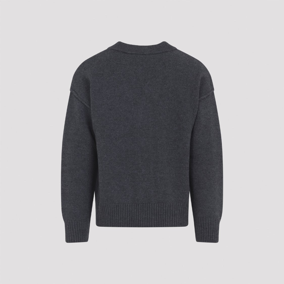 Ami Dark Grey Wool Cardigan With Embroidered Heart Detail