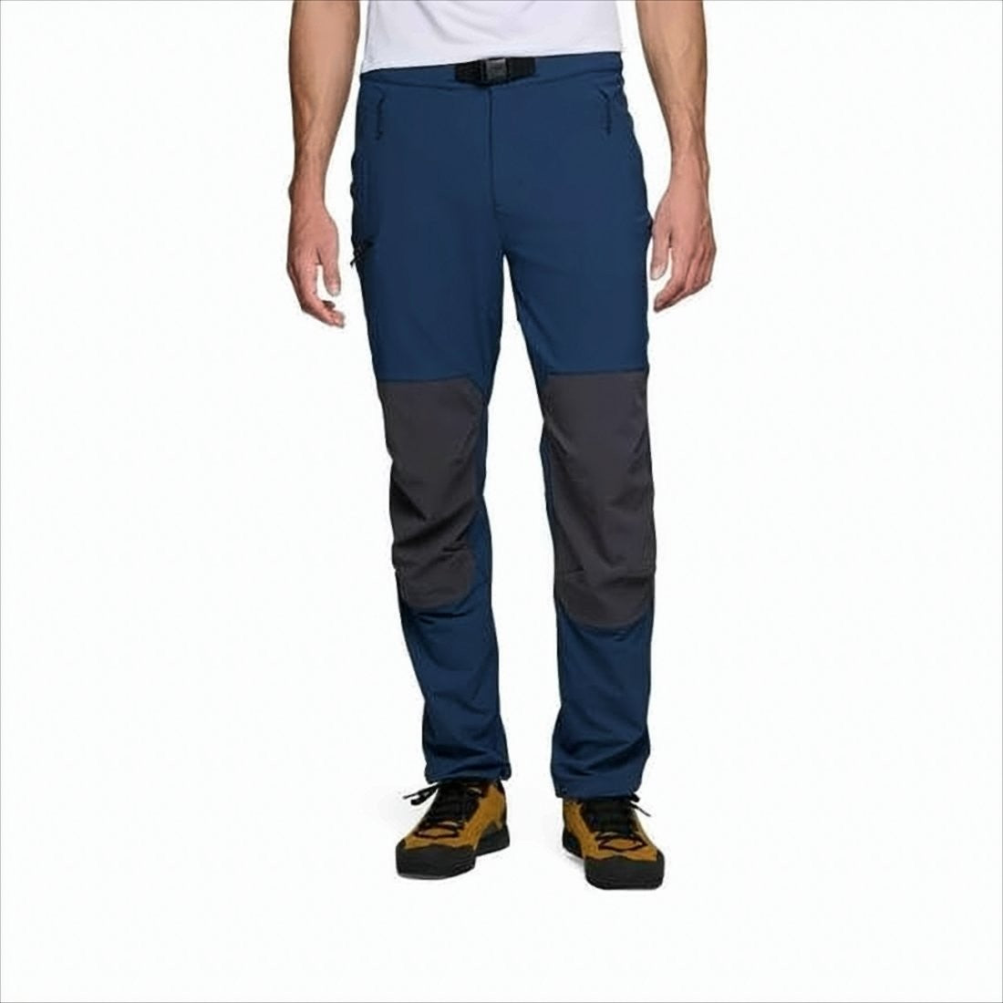 Black Diamond Two-Tone Straight Pants With Reinforced Panels And Adjustable Belt
