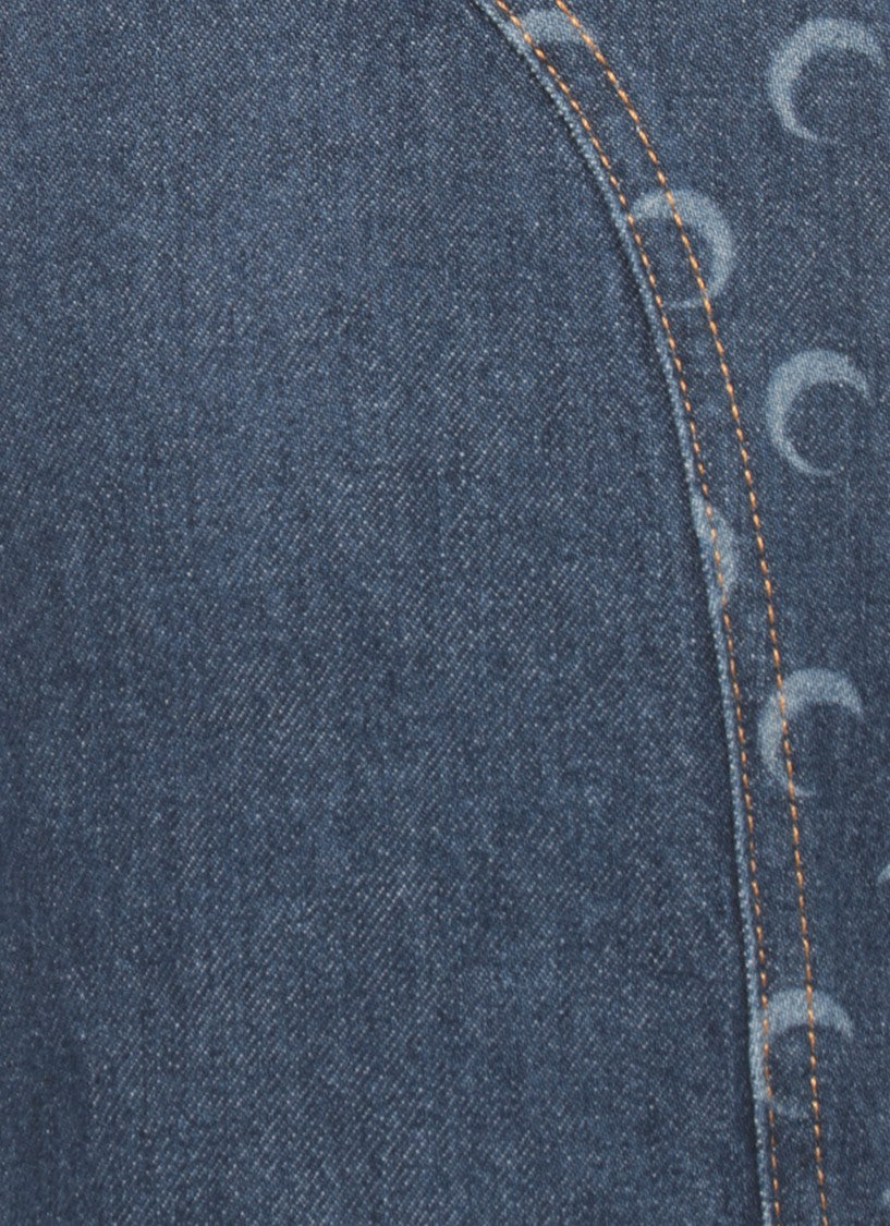Marine Serre Dark Blue Denim Mini Skirt With Moon Logo Details